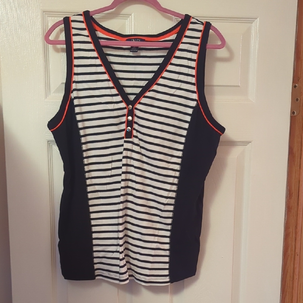 Chaps Black and White Fitted Sleeveless Tank Top